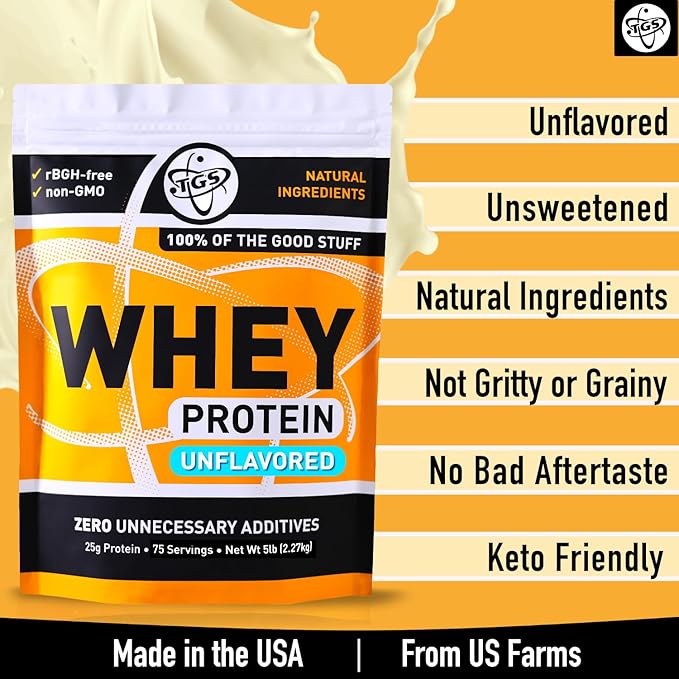 TGS Nutrition 100 Whey Protein Powder Unflavored Unsweetened - Clean No Artificial Ingredients for Men &amp Women - 5lb Bulk Soy Gluten Free Keto Friendly - Post Workout Muscle Recovery