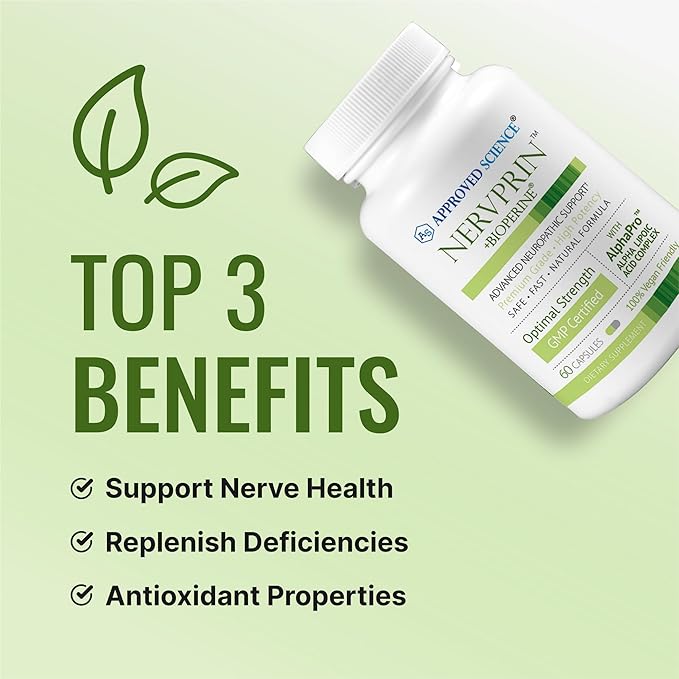 Approved Science Nervprin - Nerve Support - Benfotiamine B12 R-Alpha-Lipoic Acid Corydalis Boswellia BioPerine - 60 Capsules - Made in The USA