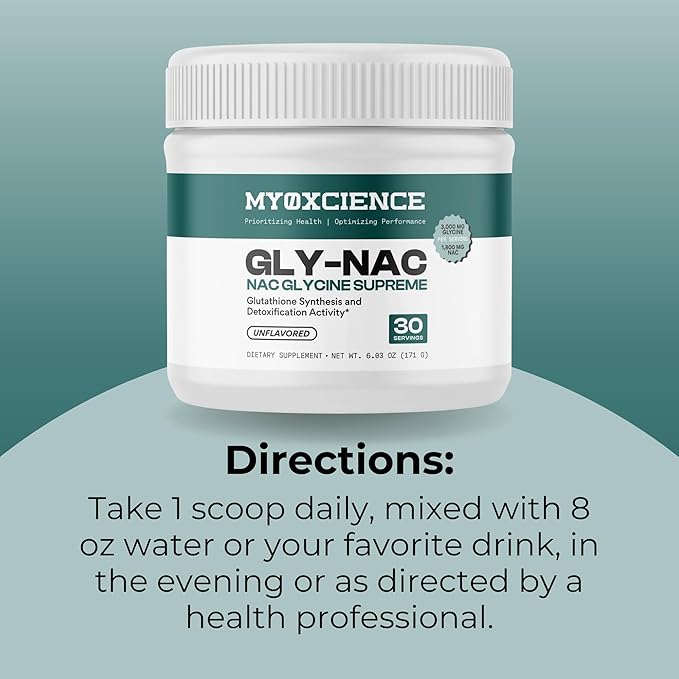 MYOXCIENCE Gly-NAC | NAC Glycine Supreme | Supports Glutathione Synthesis &amp Antioxidant Activity | 3000 mg Glycine &amp 1600 mg N-Acetyl-Cysteine per Serving | Unflavored 30 Servings