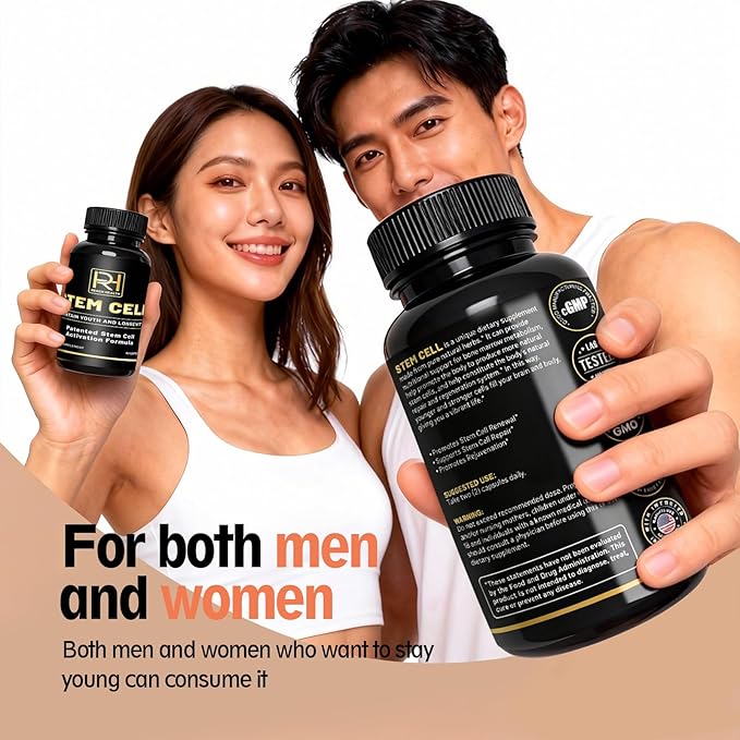 Stem Cell Activation Formula 60 Capsules with Vitamin D and B12 Youth and Longevity Support Maintain Youth and Longevity Patented StemCell Activation Fomula (1 Bottle (60 softgels))