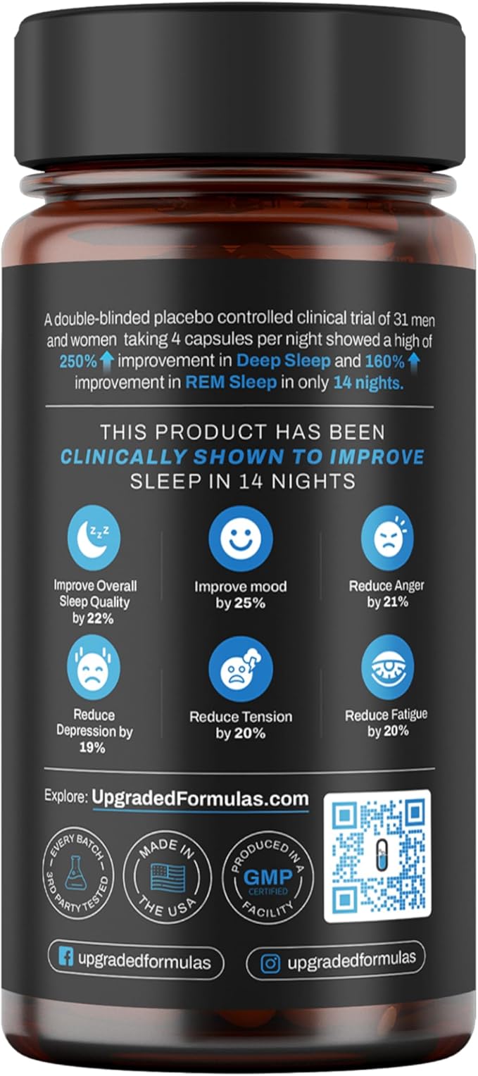 Upgraded Formulas Nano Magnesium Supplement 3rd Party Clinical Trial Improves Deep Sleep up to 250% REM Sleep Up to 160% in only 14 Nights - Enhances Calm 60 Capsules