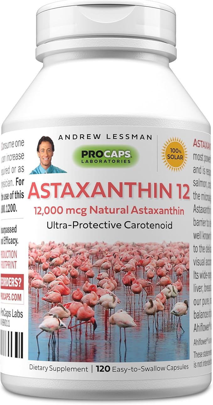 ANDREW LESSMAN Astaxanthin 12mg - 120 Softgels - 12000 mcg Natural Astaxanthin Powerful Anti-Oxidant Carotenoid. Protection for Eyes Heart Skin and More. No Additives. Easy to Swallow Softgels