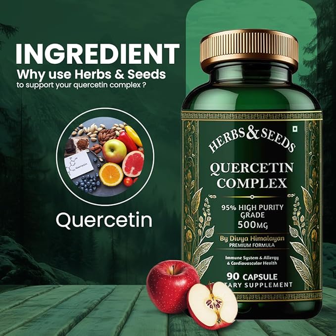 HERBS &amp SEEDS Quercetin Complex 500mg Supplement Natural Vegan Sources with Bioflavonoids &amp Potent Antioxidants for Cellular Health Support &amp Promotes Immunity – 90 Capsules