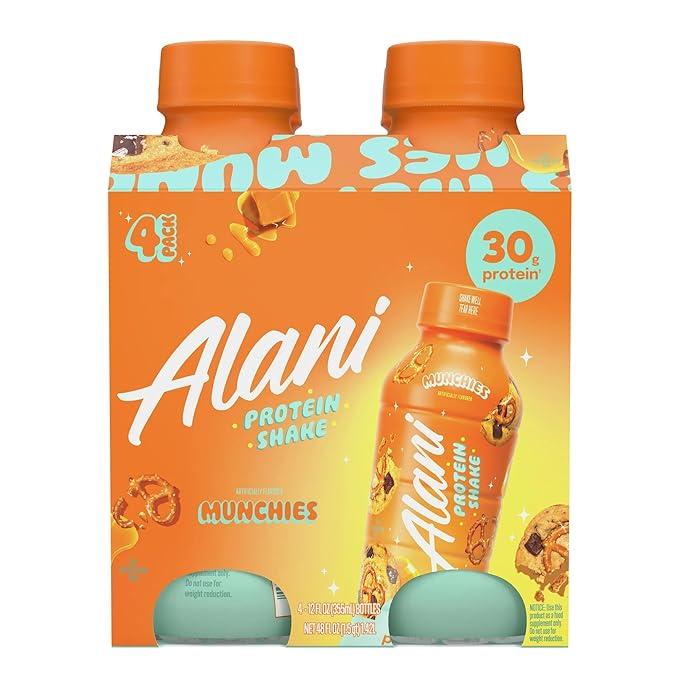 Alani-Nu Protein ShakeMunchies Flavor 30g Protein Per Bottle Lactose-Free Gluten-Free Low Sugar High-Protein Drink for Muscle Growth Perfect for Breakfast or Post-Workout (2 Box With 4Ct Each)