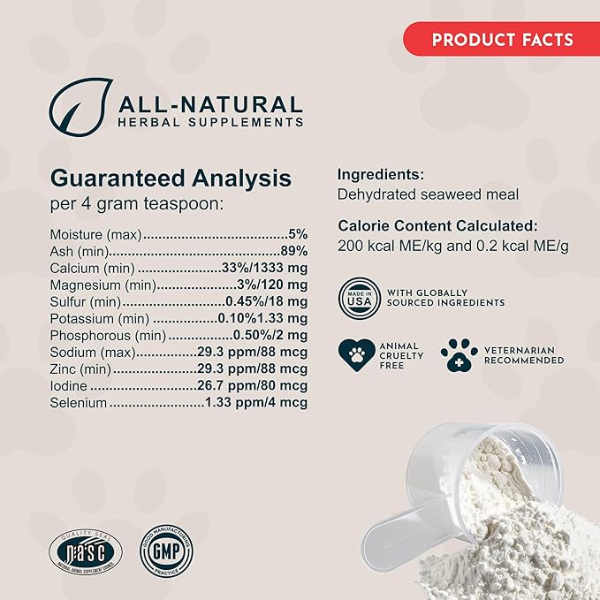 Animal Essentials Sea-Cal - Pure Seaweed Calcium Powder for Dogs with Magnesium Joint Supplement for Dogs &amp Cats for Healthy Bones &amp Teeth Joint Health Vegan Icelandic Seaweed Calcium - 12