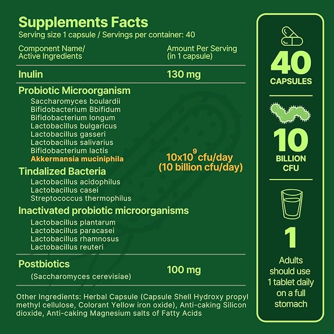 Akkermansia Muciniphila + Probiotic Postbiotic &amp Inulin - Gut Health Supplement for Digestion Immune Support - 10 Billion CFU Vegan &amp Gluten-Free