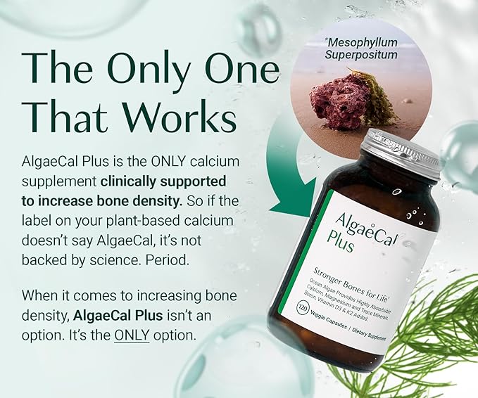ALGAECAL Organic Red Algae Calcium Supplement for Bone Density Vitamin K2 MK7 (100mg) Vitamin D3 (1600 IU) Magnesium (350mg) &amp Trace Minerals &amp Strength Easy to Swallow 120 Veggie Caps