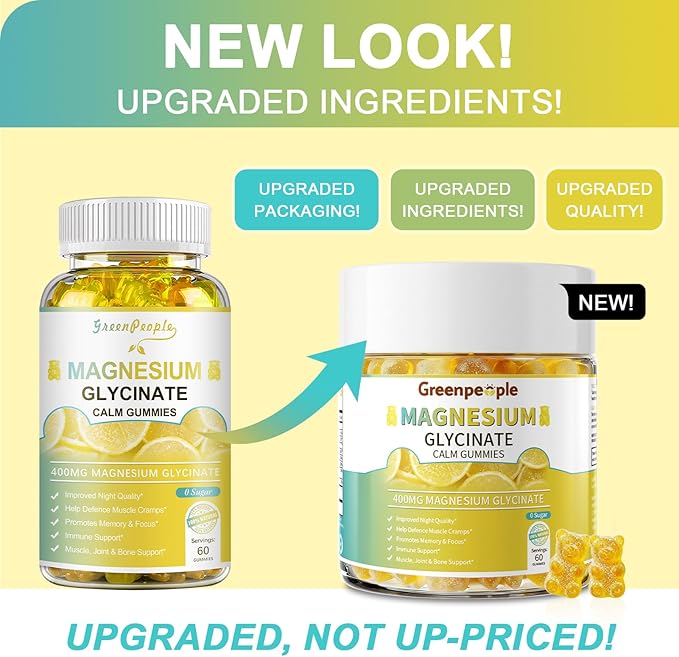 GREENPEOPLE Magnesium Glycinate Gummies 400mg - Sugar Free Magnesium Supplement with Magnesio Citrate Vitamin D and B6 for Calm Support &amp Sleep for Adults - High Absorption - Lemon Gummies