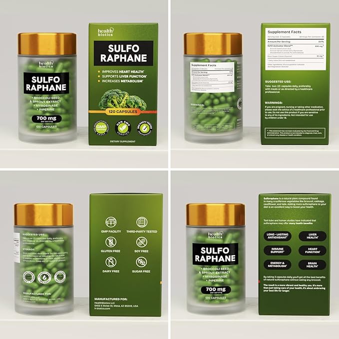 Sulforaphane Supplement Organic Broccoli Sprouts | Stabilized Sulforaphane from Broccoli Florets &amp Seeds | Organic Sulfur Supplements 240 Pills | 2 Packs