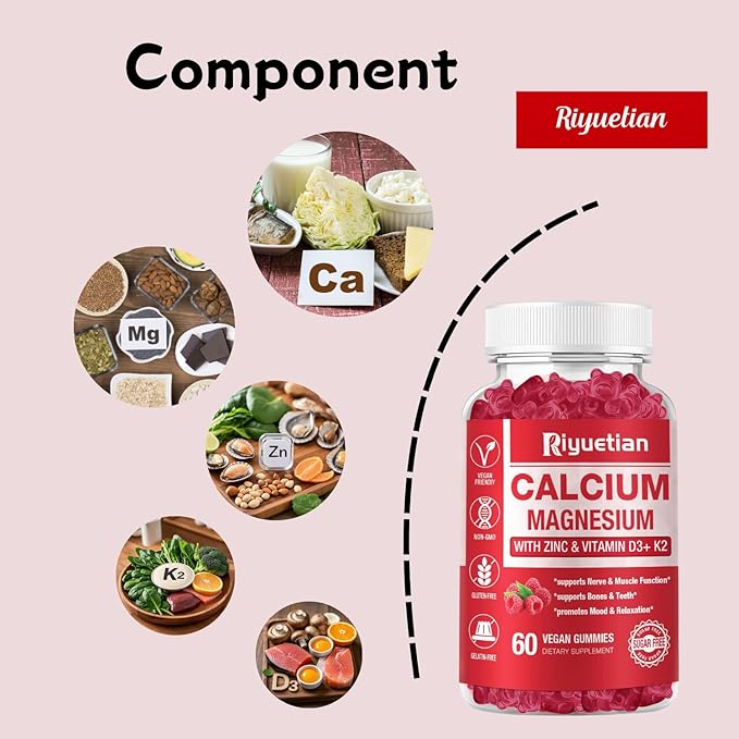 Calcium Gummies + Magnesium &amp Zinc with Vitamin D3 &amp K2 High Absorption Calcium Supplement for Bone Teeth &amp Immune Support Non GMO Vegan 120 Count