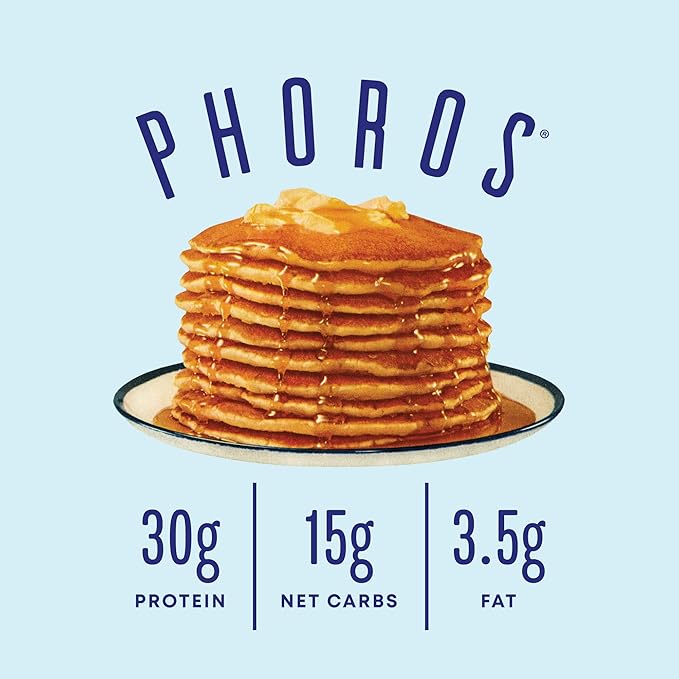Protein Pancake Mix &amp Protein Waffle Mix by Phoros Nutrition 30g of Protein Low Carb High Protein Keto-Friendly Whey Protein Whole Grain Oats Whole Wheat Pancakes Just Add Water (Original)