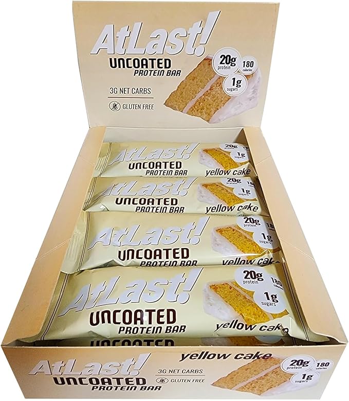 AtLast! Nutrition Yellow Cake Protein Bars 20g Protein 1g Sugar 3g Net Carb Gluten Free Keto Friendy 12 Count