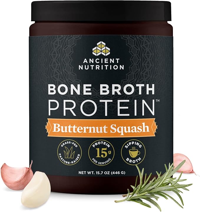 Ancient Nutrition Bone Broth Protein Powder Butternut Squash Grass-Fed Chicken and Beef Bone Broth Powder 15g Protein Per Serving Supports a Healthy Gut 15 Servings