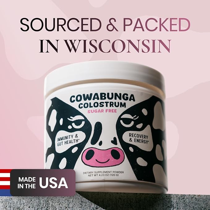 SonoHealth Cowabunga Colostrum - Premium Pure &amp Unaltered Colostrum Powder Supplement - for Immune Support Gut Health Muscle Support &amp Wellness - Kosher &amp Halal Certified Calostro