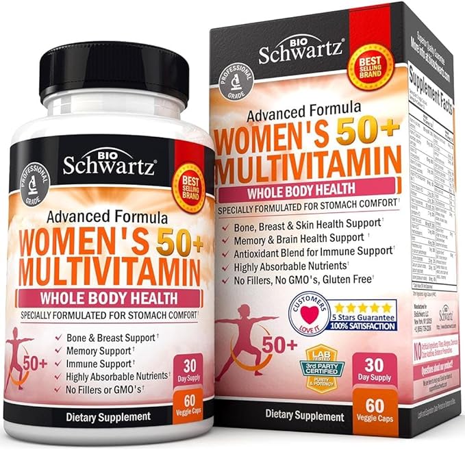 BioSchwartz Bone Strength Mineral Supplement with Calcium and Magnesium (2 Month Supply) Plus Daily Multivitamin for Women 50 &amp Over (1 Month Supply)