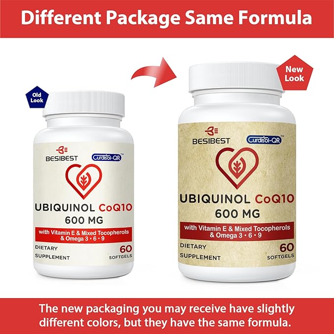 Ubiquinol CoQ10-600mg-Softgel Active Coq10 Ubiquinol Supplement with Vitamin E &amp Omega 3 6 9 High Absorption-Coenzyme-Q10 Powerful Antioxidant for Energy Production Tested 60 Count
