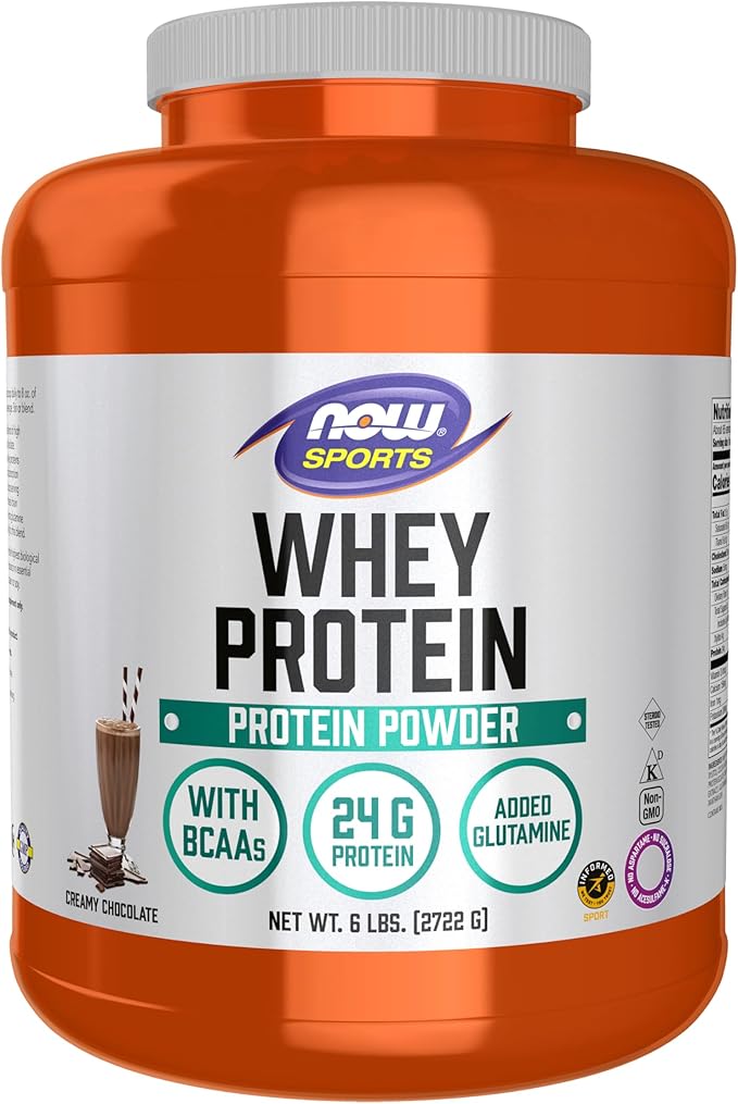 NOW Foods Sports Nutrition Whey Protein 24 g With BCAAs Creamy Chocolate Powder 6-Pound