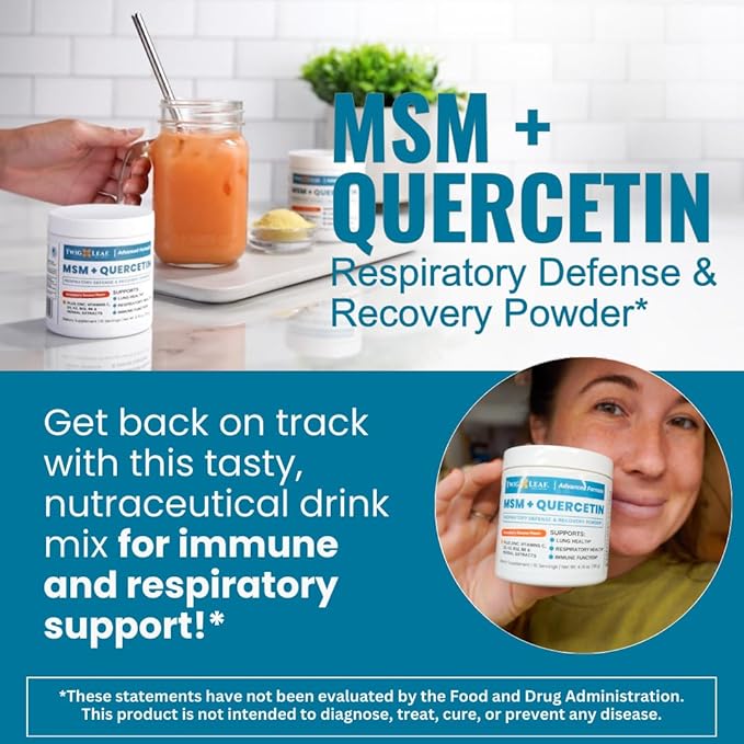 Twig &amp Leaf MSM + Quercetin Powder with Vitamin C &amp Zinc (Strawberry Banana) - Immune System Support Supplement for Respiratory Health &amp Lung Function - Natural Defense &amp Recovery Comp