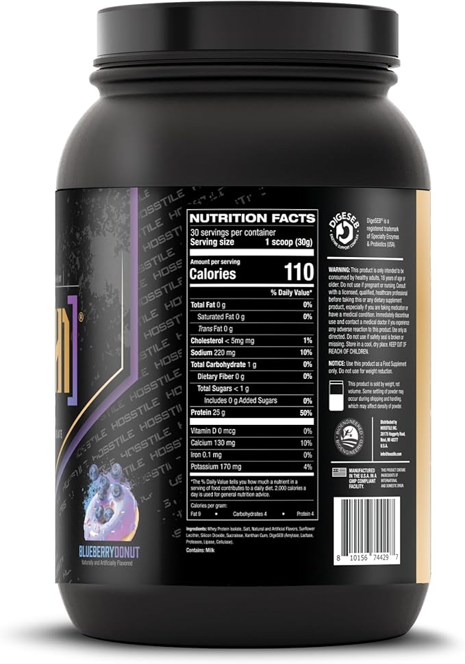 HOSSTILE ISO[H1] Grass Fed Whey Protein Isolate with Digestive Enzymes Whey Protein Powder for Muscle Gain &amp Muscle Recovery Post Workout Recovery Drink Blueberry Donut 30 Servings