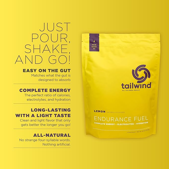 Tailwind Nutrition Endurance Fuel Carbohydrate &amp Electrolyte Sports Drink Mix Powder Gluten-Free Vegan Lemon 50 Servings