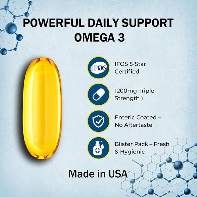 VitalOils1000 - Omega-3 Fish Oil 1200mg(750 DHA+450 EPA). IFOS 5-Star. Non-GMO &amp Gluten-Free. No Fishy Aftertaste. High Absorption Brain Heart Prenatal Support 30 Blister-Sealed Caps Made in