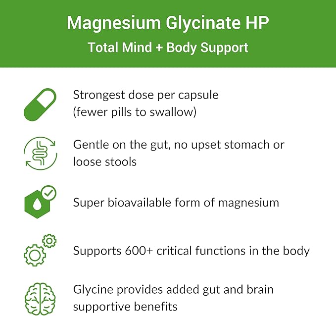Healthy Gut Magnesium-HP | Ultra Pure Magnesium Glycinate Capsules with Zero Fillers | 180 mg Magnesium Glycinate | 90 Servings