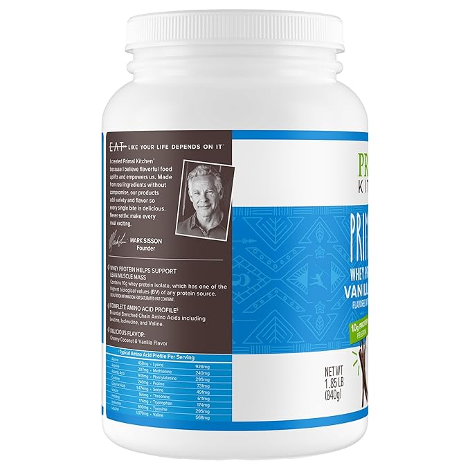 Primal Kitchen Primal Fuel Vanilla Coconut Whey Protein Drink Mix Gluten and Soy Free 1.85 Pounds