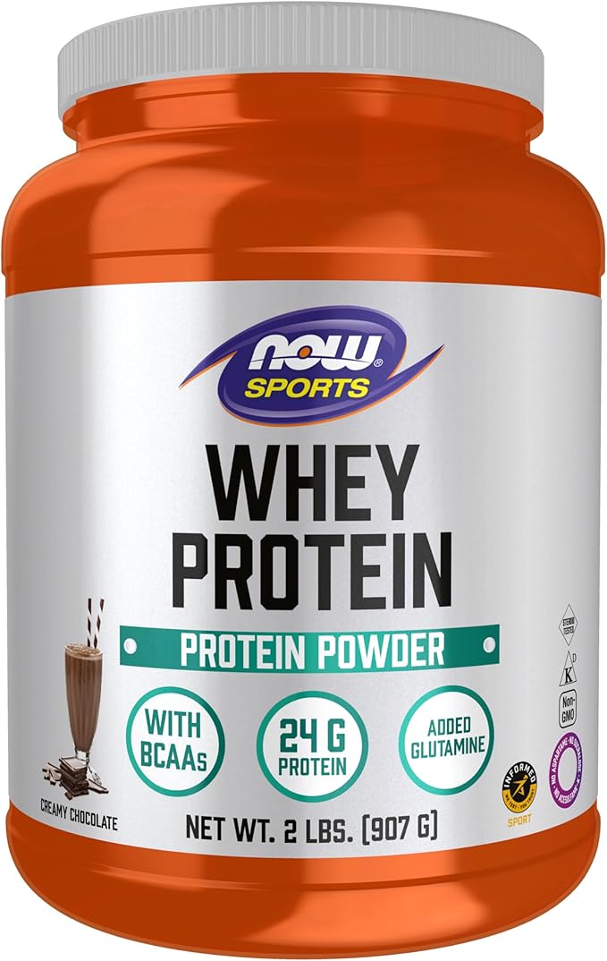NOW Foods Sports Nutrition Whey Protein 24 G With BCAAs Creamy Chocolate Powder 2-Pound
