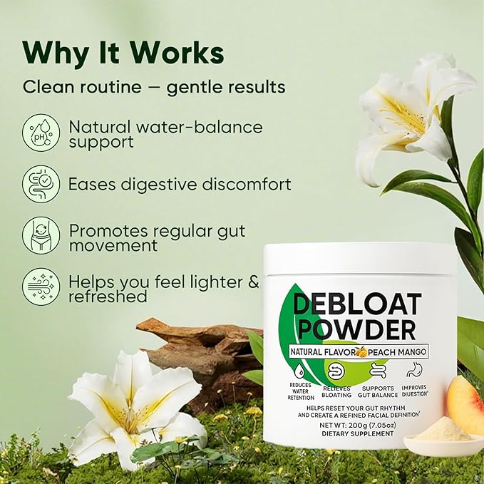 Debloat Powder Daily Digestion &amp Debloating Support Gut Balance &amp Water Retention Relief for Men &amp Women Peach Mango Flavor 200g / 7.05oz