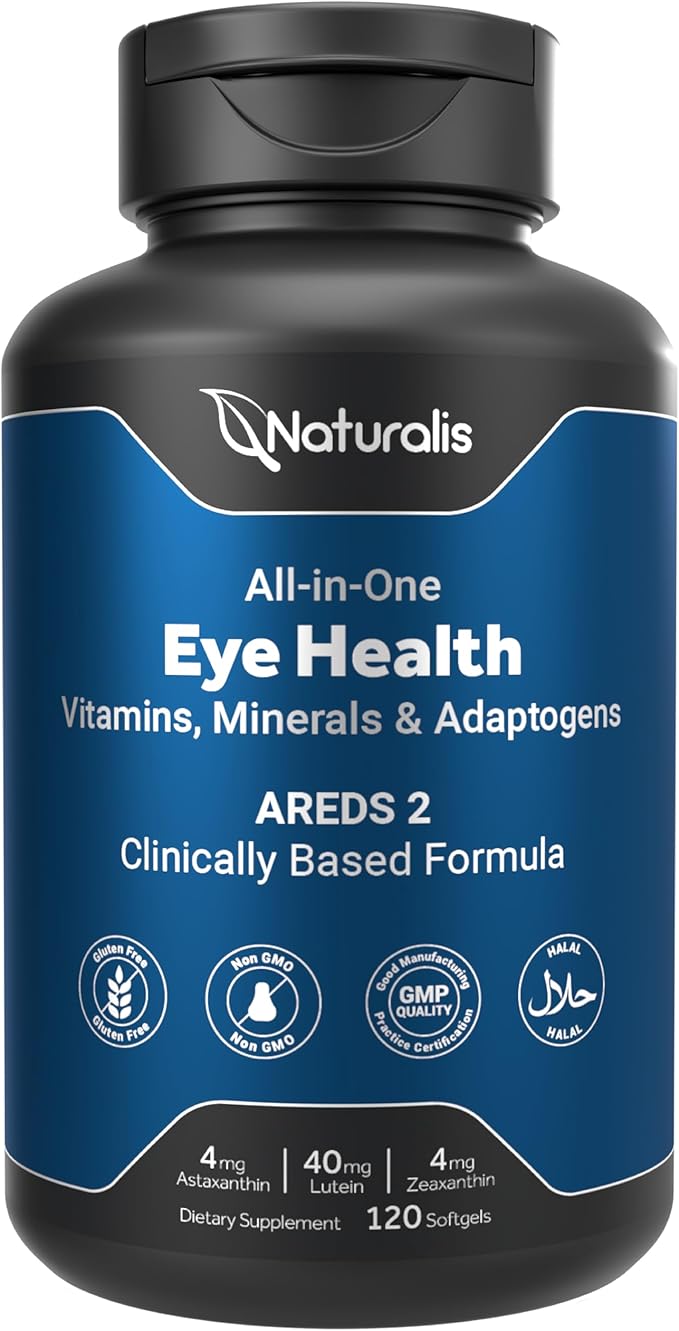 Naturalis Areds2 Clinically Based Eye Supplement | Lutein Zeaxanthin Astaxanthin Bilberry Blueberry Cranberry &amp Grape Seed Adaptogen Blend | 120 Vision Essential Softgels