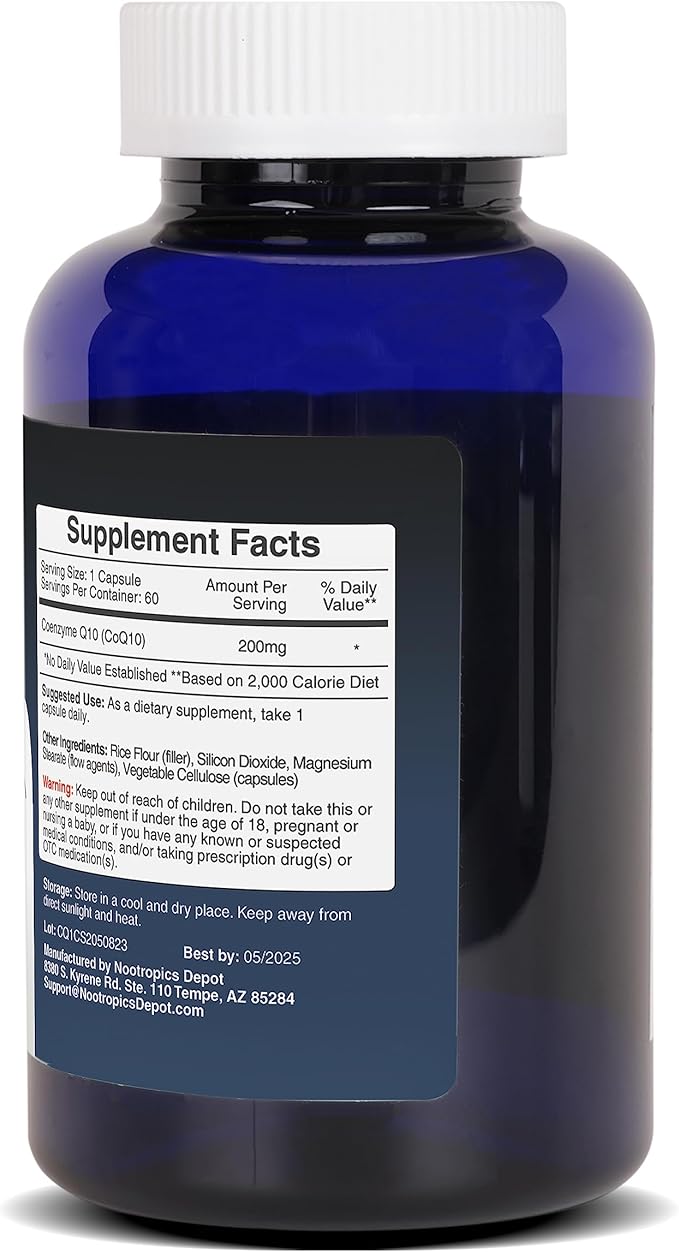 Nootropics Depot CoEnzyme Q10 Capsules | 200mg | Ubiquinone | 60 Count | Energy Cognitive &amp Cellular Function
