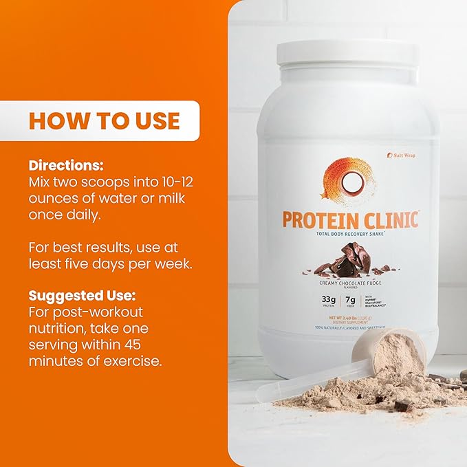SaltWrap Protein Clinic – Total Body Recovery Shake with Collagen Peptides HMB Tart Cherry Extract Pea Protein Isolate and Prebiotic Fiber for Joints &amp Muscle Recovery - Creamy Chocolate Fudge
