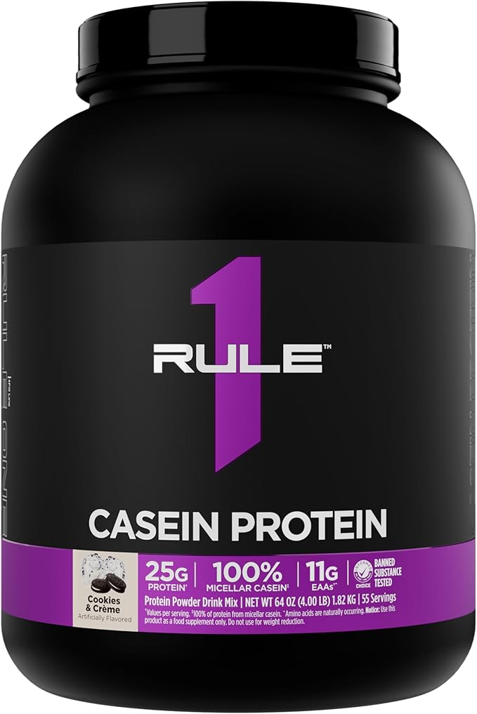 Rule 1 Casein Protein - 25g Protein and 11g EAAs Per Serving from Slow-Release Micellar Casein for Overnight Recovery and Sustained Delivery Between Meals (4 Pounds* Cookies &amp Crème)