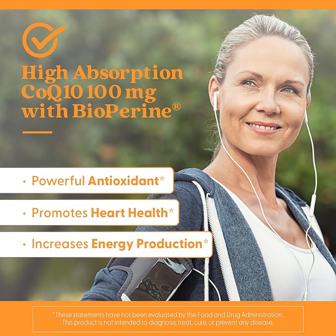 Doctor's Best High Absorption CoQ10 with BioPerine Supplement - Coenzyme Q10 Softgels for Heart Health &amp Antioxidant Support Naturally Fermented CoQ10 100mg for Women &amp Men Non GMO - 120 Sof