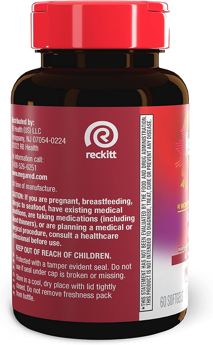 MegaRed Ultra Strength 1000mg Omega-3 Krill Oil Supplement with EPA/DHA Astaxanthin &amp Phospholipids No Fish Oil Aftertaste Supports Heart Brain Joint and Eye Health 60 Count Softgels.