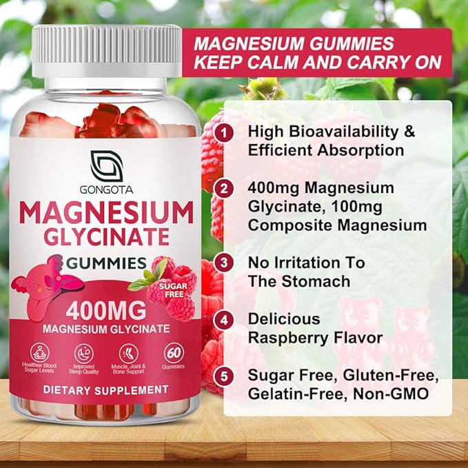 Magnesium Glycinate Gummies 400 mg with 100 mg Composite magnesium - Chelated Magnesium Potassium Supplement with Vitamin D B6 Supports Calm Sleep Memory &amp Muscle CrampsSugar Free - 180 Gummie