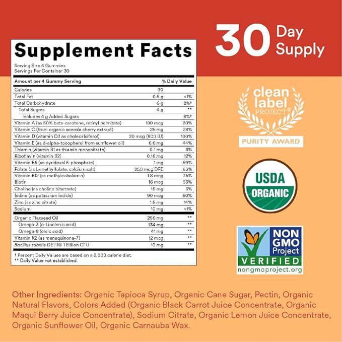 SmartyPants Organic Kids Multivitamin Gummies: Probiotics Omega 3 (ALA) &amp Teen Girl Multivitamin Gummies: Omega 3 Fish Oil (EPA/DHA) Vitamin D3 C Vitamin B12 B6