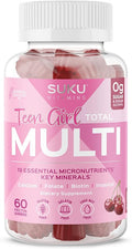 SUKU Teen Girl Multivitamin Gummies – Vitamins A B12 C D3 E Biotin &amp Zinc – Sugar-Free Vegetarian Supplement for Skin Energy Immune &amp Bone Health – Cherry Flavor – 60 Count