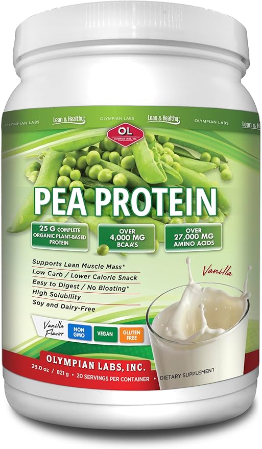 Olympian Labs Plant Based Pea Protein Powder Vanilla - 25g of Protein Vegan Low Net Carbs Gluten Free Lactose Free No Sugar Added Soy Free Non-GMO 2 Pound Pea Protein