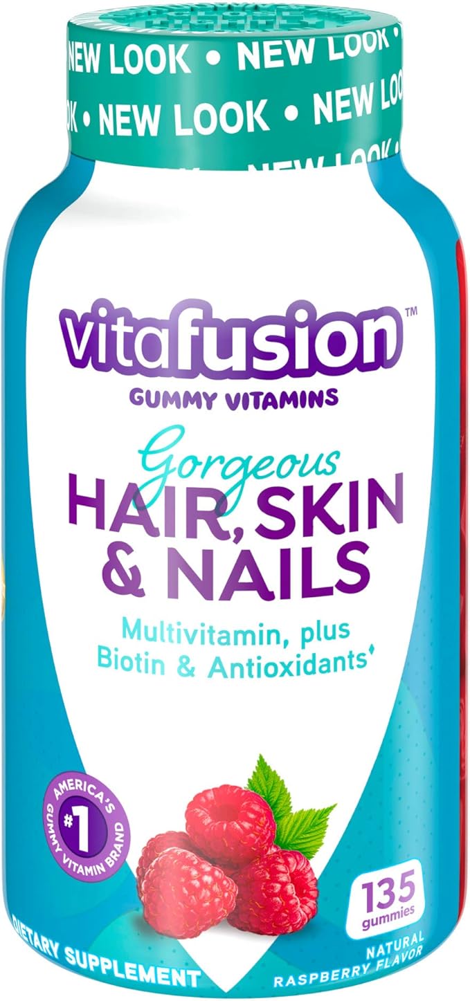 Vitafusion Gorgeous Hair Skin &amp Nails Multivitamin Plus Biotin Vitamin B12 Cherry Gummies for Energy Metabolism Support 135ct &amp 90ct
