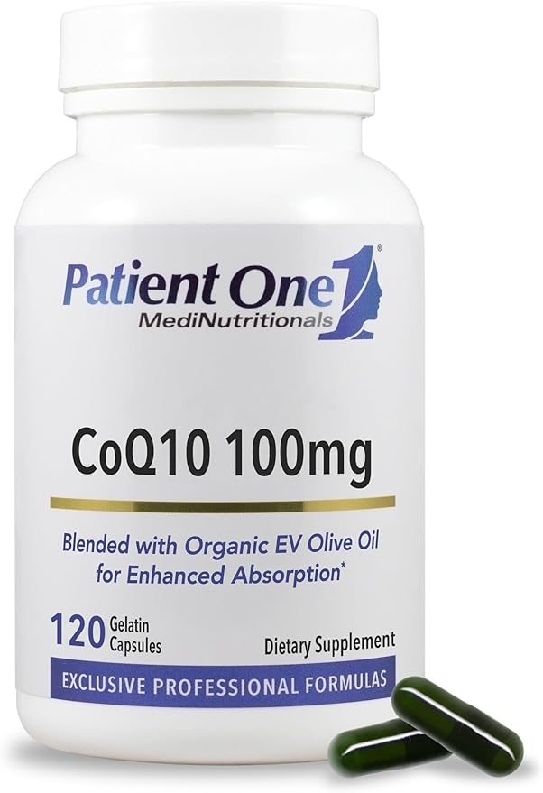Patient One Coenzyme Q10 (CoQ10) 100 mg | Antioxidant Supplement to Support Heart and Vascular Health* | with Organic Olive Oil | 120 Capsules