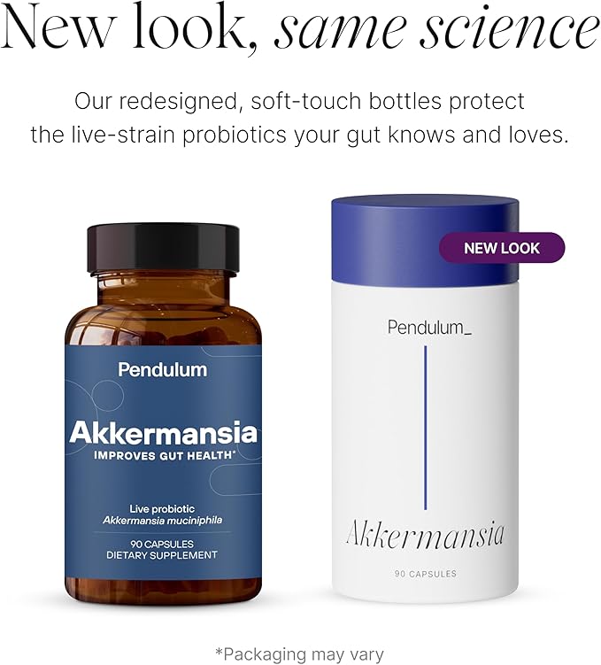 Pendulum Akkermansia Probiotic with Prebiotic Fiber - Delayed Release Capsules Third-Party Tested Authentic 100M AFU Live Strain for Gut Health &amp GLP-1 Support for Men &amp Women (90 Capsules