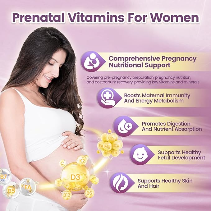 VivoNu 19 in 1 Prenatal Multivitamin Vitamin D3 K2 B6 B12 C with Folic Acid Choline Probiotic Iron Calcium Zinc &amp Magnesium Lemon Flavor+Vitamin D3 K2 10000 IU Softgels