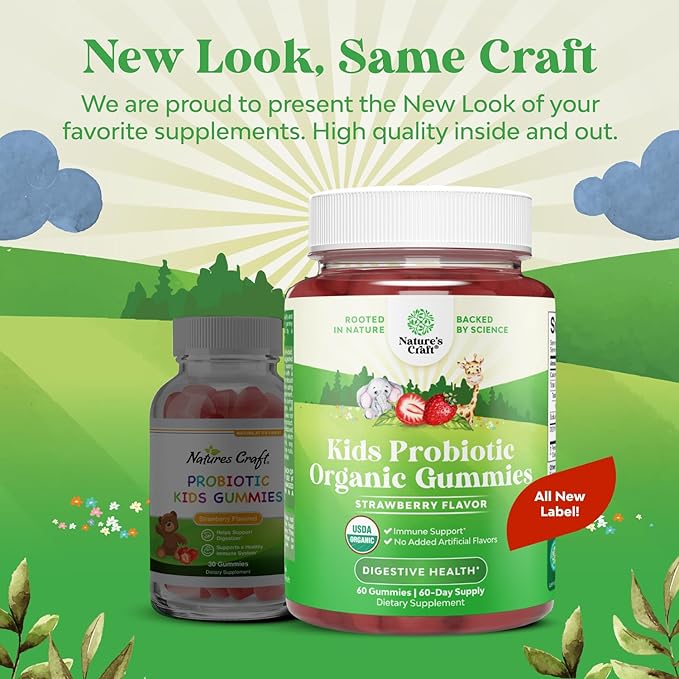 USDA Organic Kids Probiotic Gummies - Gut Bacteria Probiotics for Digestive Health &amp Stomach Relief - Gentle 2.5B CFU Kids Immune Support &amp Gut Heath Supplement - Vegan &amp Non-GMO Chews - 6