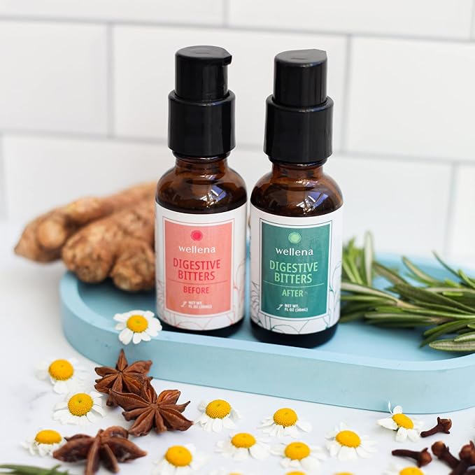 Wellena Liver and Digestive Bitters Kit Before and After Meal Liquid Herbal Supplement Healthy Digestion and Hormone Support Helps Digestion