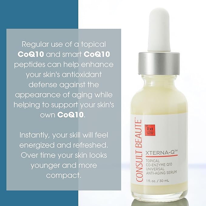 Consult Beaute XTERNA-Q COEnzyme Q10 Anti-Aging Serum for Face and Neck Smoothing CoQ10 Peptides Bergamot Fruit Oil Antioxidant Skin Care 1 Fl. Oz.
