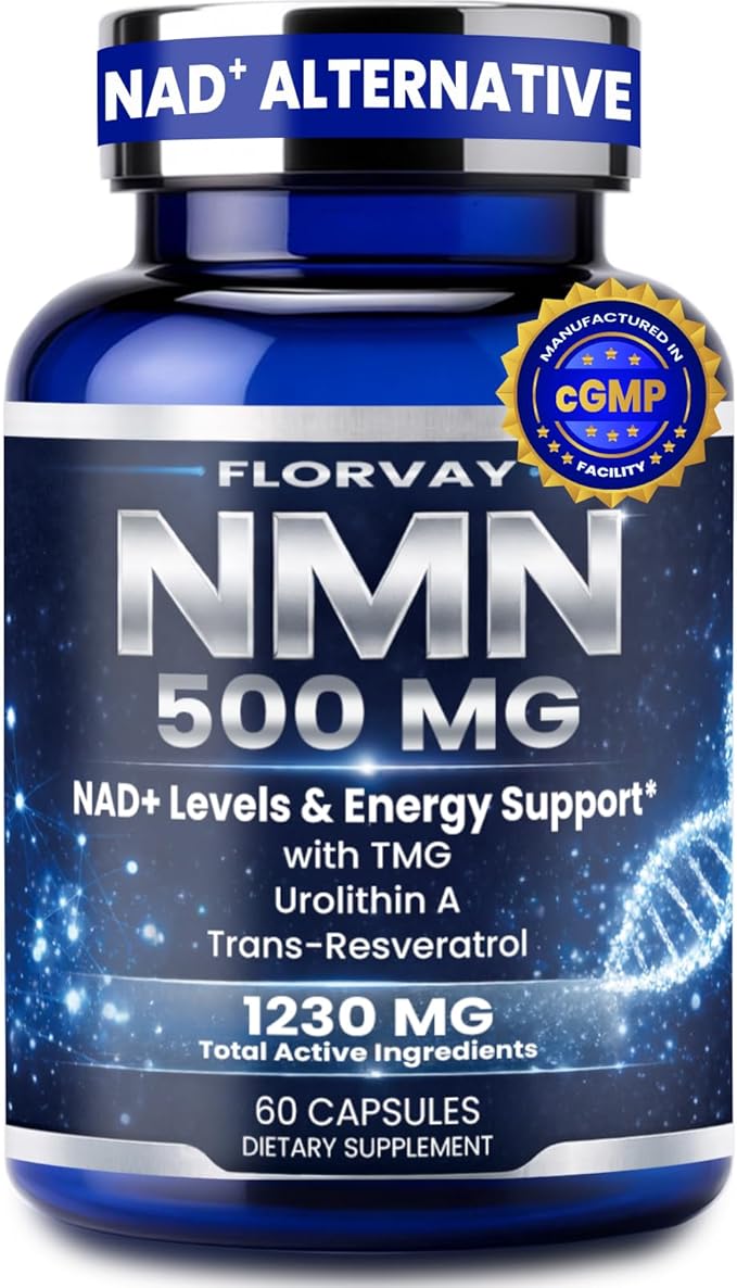 NMN NAD Supplement with Resveratrol – 1230mg Multi-Ingredient NMN Formula with TMG Urolithin A &amp Quercetin Daily Capsules for Women &amp Men mnm Supplement 60 Count