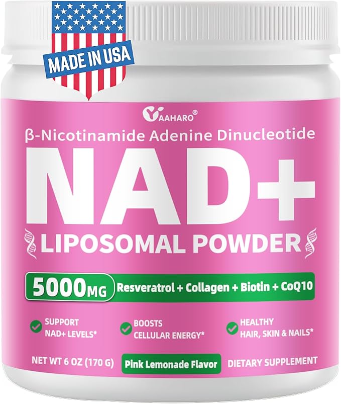 NAD Supplements for Women 5000mg Liposomal NAD+ Powder with Resveratrol Collagen Peptides Biotin CoQ10 &amp TMG for Healthy Aging Cellular Energy Hair Skin &amp Nails Pink Lemonade Mix 34 Se
