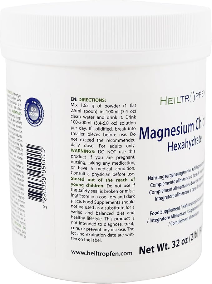 2 Pounds Magnesium Chloride Hexahydrate | Pharmaceutical Grade Ingredients | Third-Party Tested | Crystal Powder | Pure Ph. EUR. BP USP 100% | Heiltropfen®