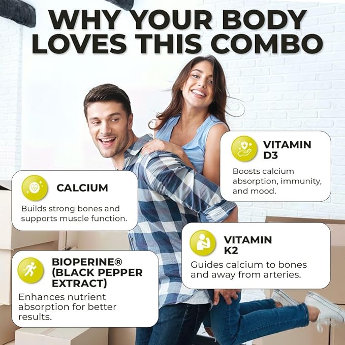 Swiss Activa+ Labs Calcium with Vitamin D3 &amp K2 – Vegan Non-GMO Bone &amp Teeth Support Supplement – Immune &amp Muscle Function – Heart Health D3 K2 Vitamins for Men &amp Women Gluten–60 Day